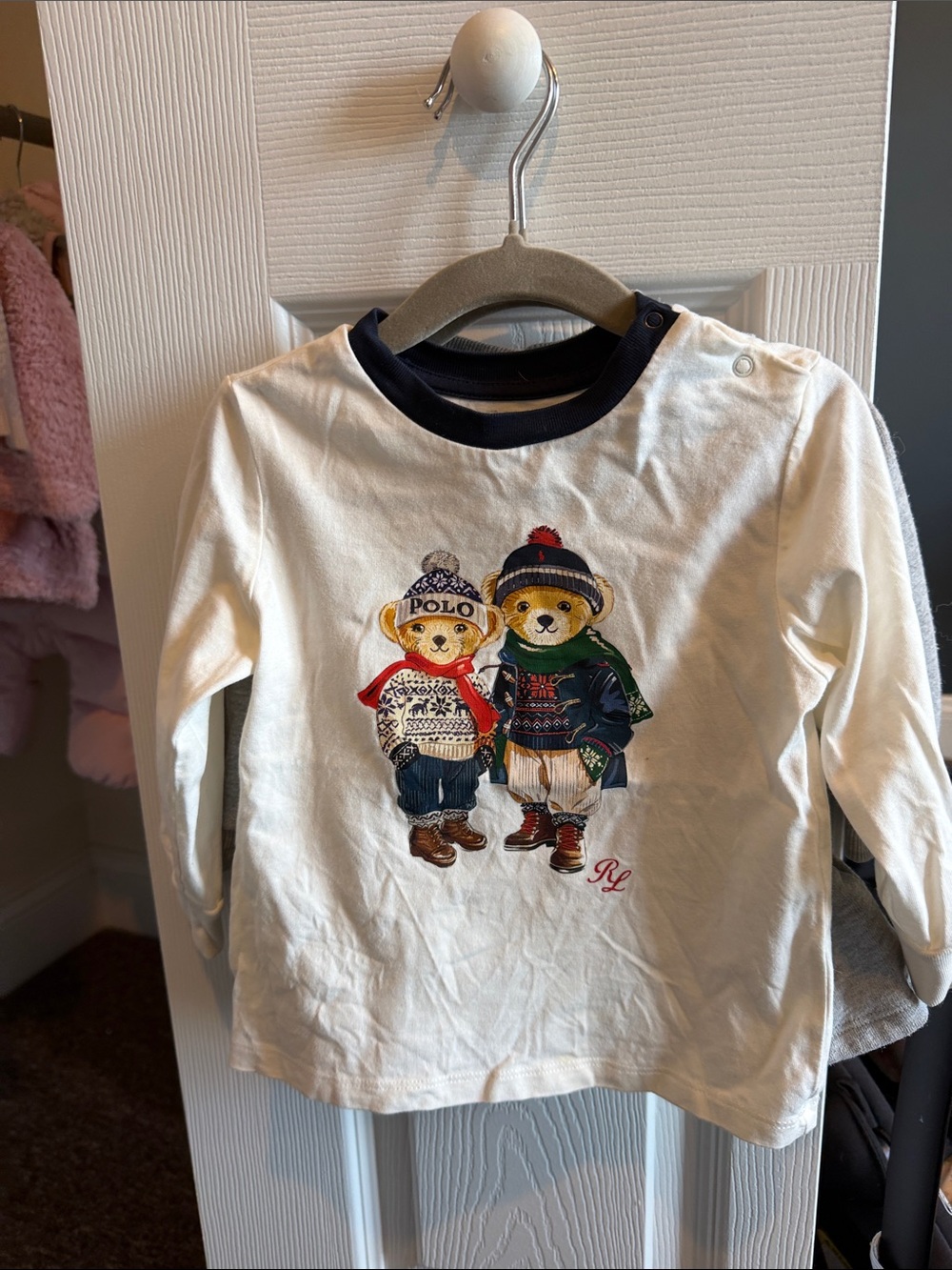 Ralph Lauren baby winter Cream Long-Sleeve Polo Bear Graphic Tee